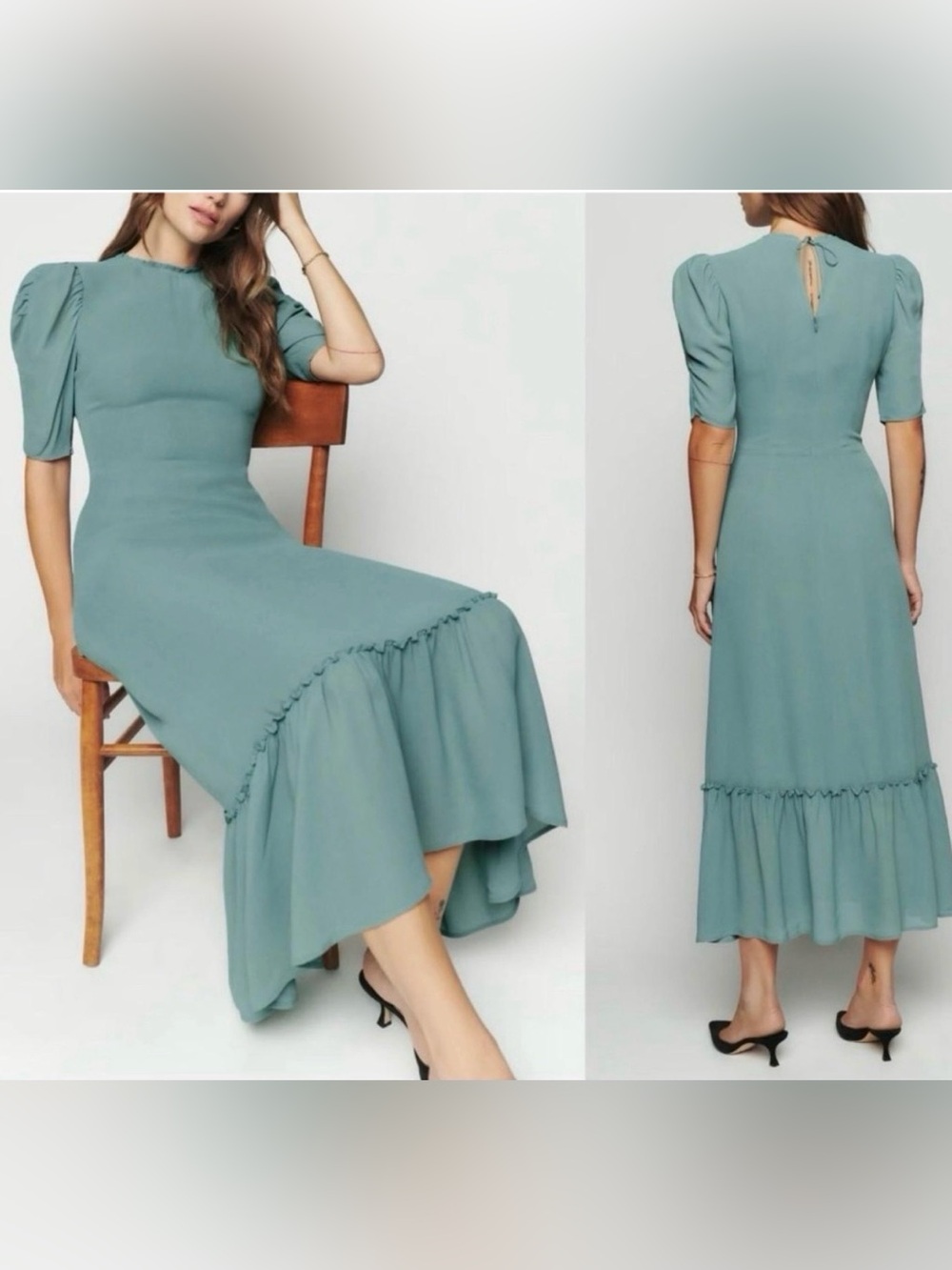 REFORMATION Sz 2 Addaline Vertigris Sage Green Maxi Dress Orig $300 Exc Cong